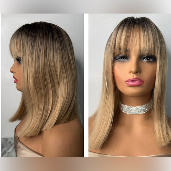 Balayage Blonde Short Wig with bangs - Picture 1 of 7